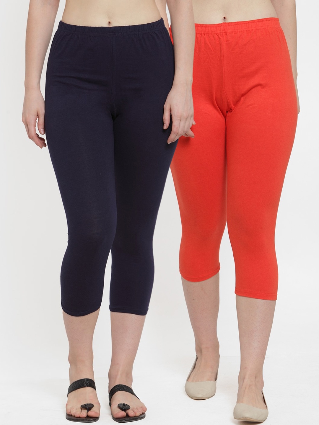 

GRACIT Women Pack Of 2 Solid Three-Fourth Length Leggings, Orange
