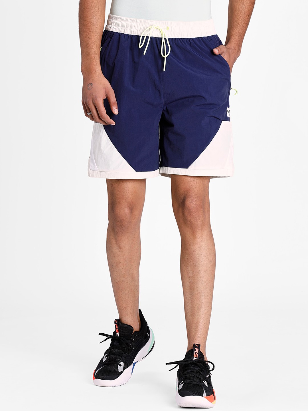 

PUMA Hoops Unisex Blue & White Colourblocked Regular Fit Sports Shorts