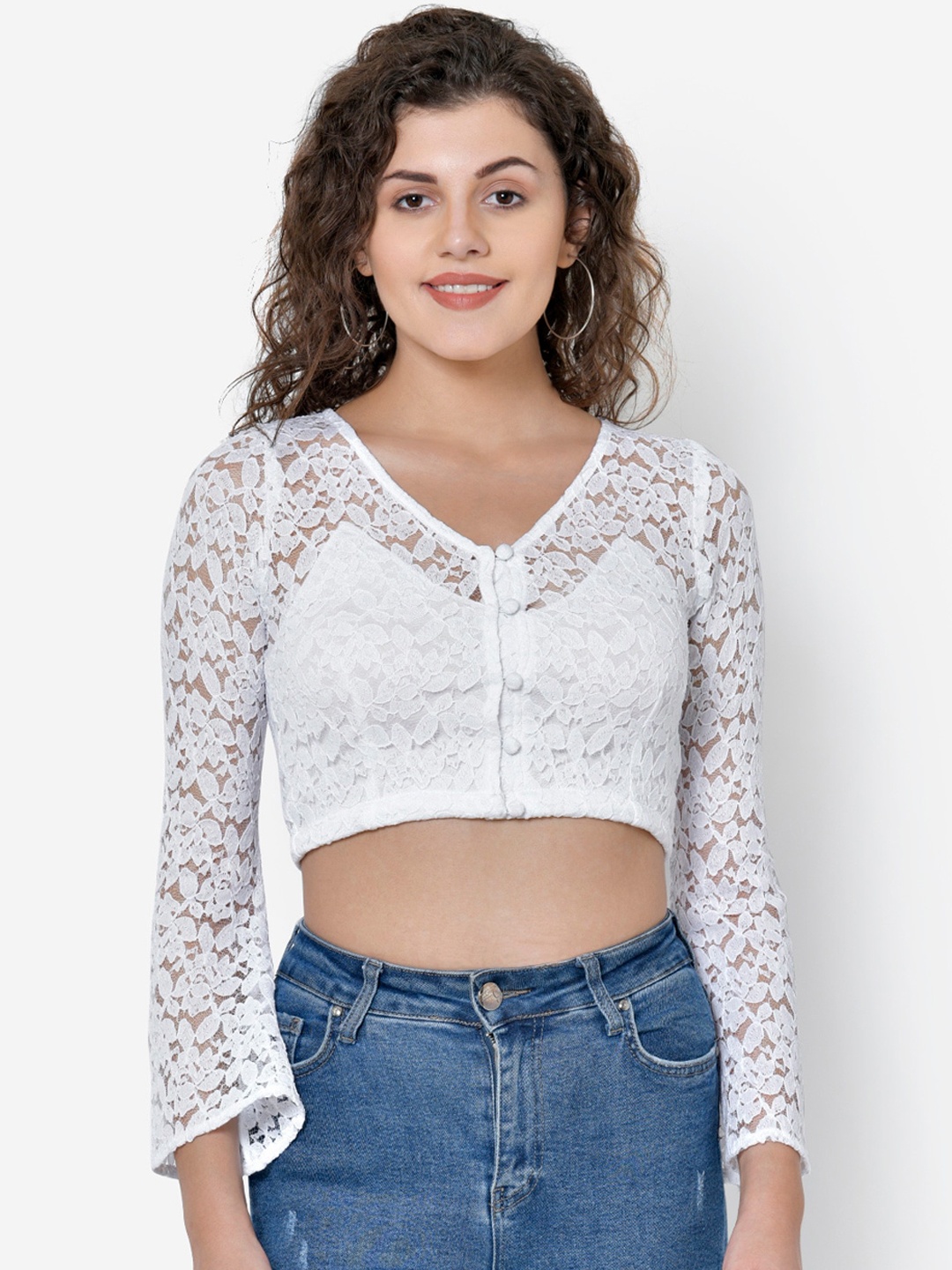 

Martini Women White Self Design Fitted Crop Top