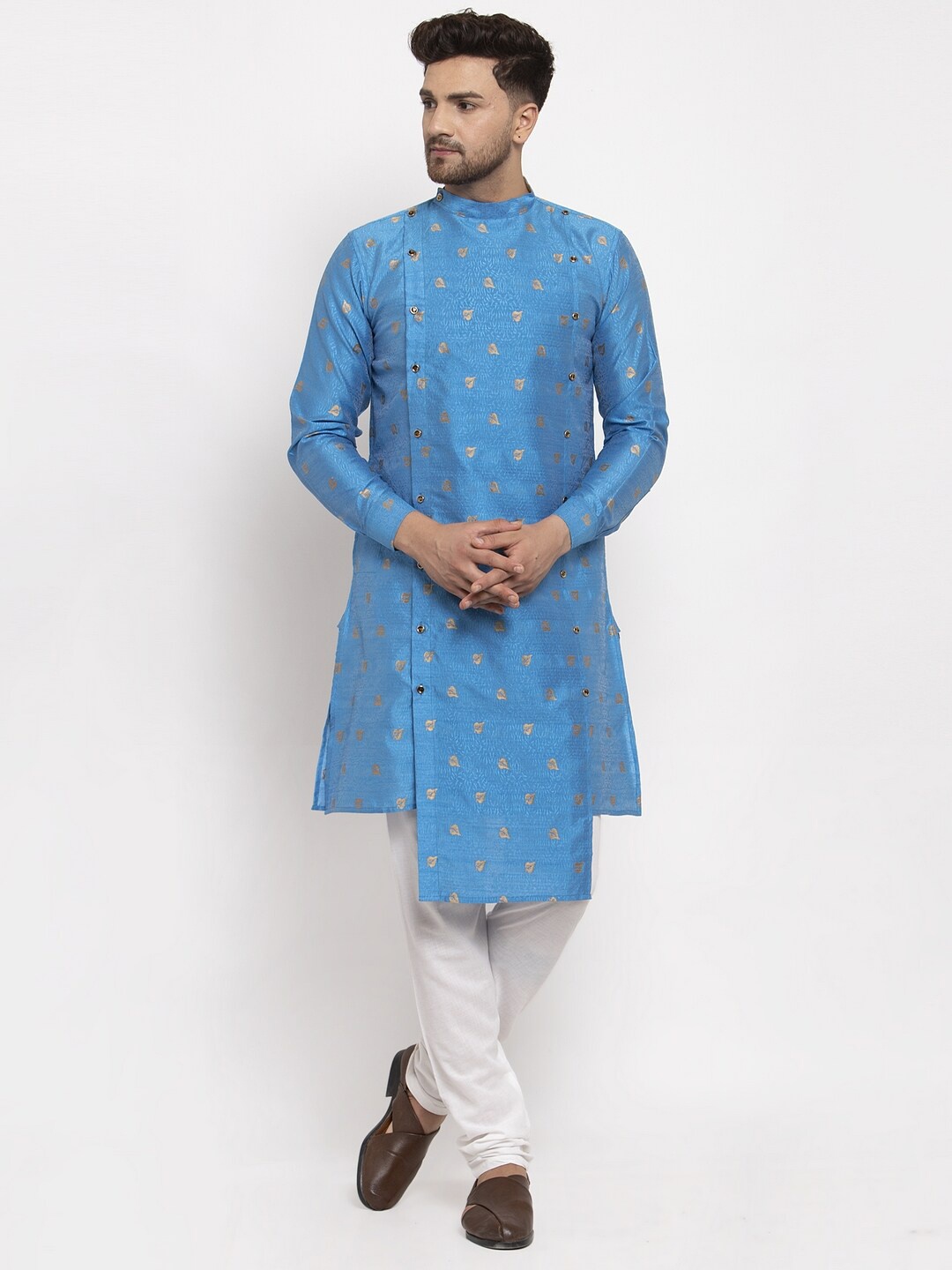 

KLOTTHE Men Woven Design Kurta With Churidar Pyjamas, Blue