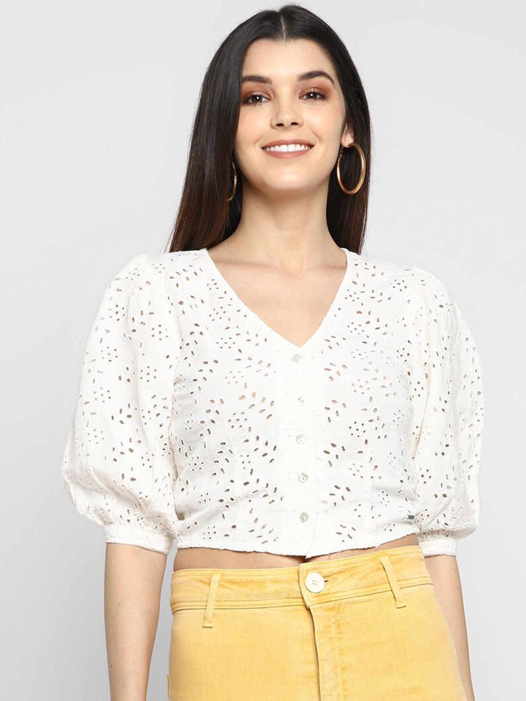 

Aditi Wasan Women White Self Design Top
