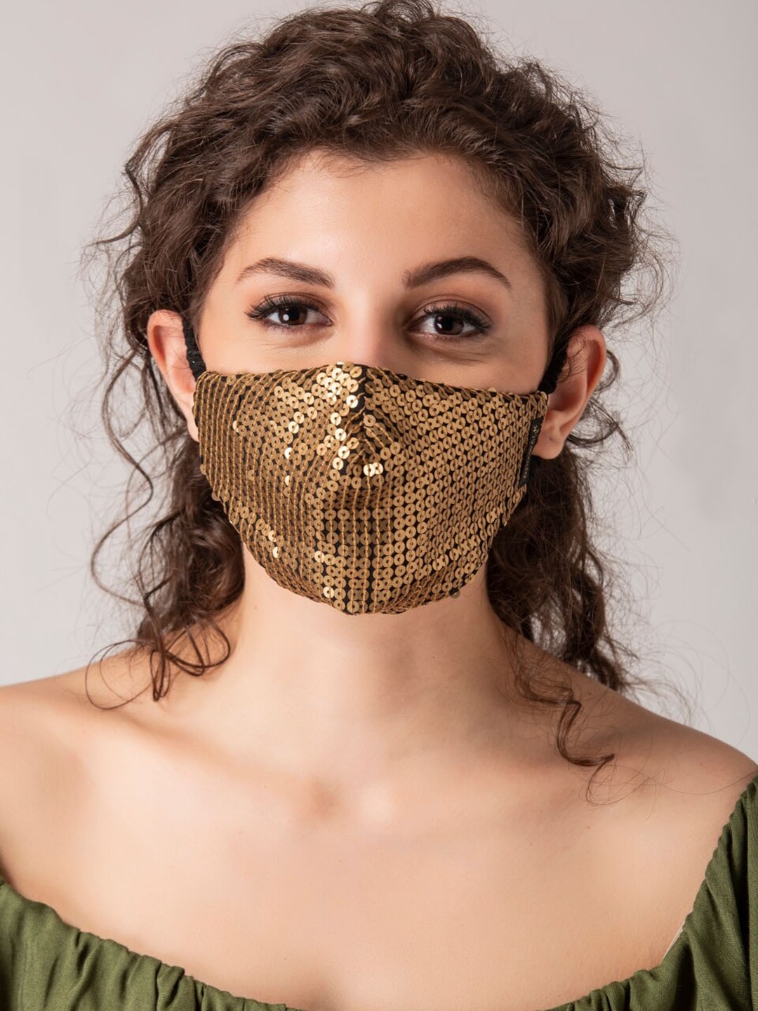 

DIVA WALK EXCLUSIVE Women Gold-Toned 2-Ply Embellished Outdoor Protective Face Mask