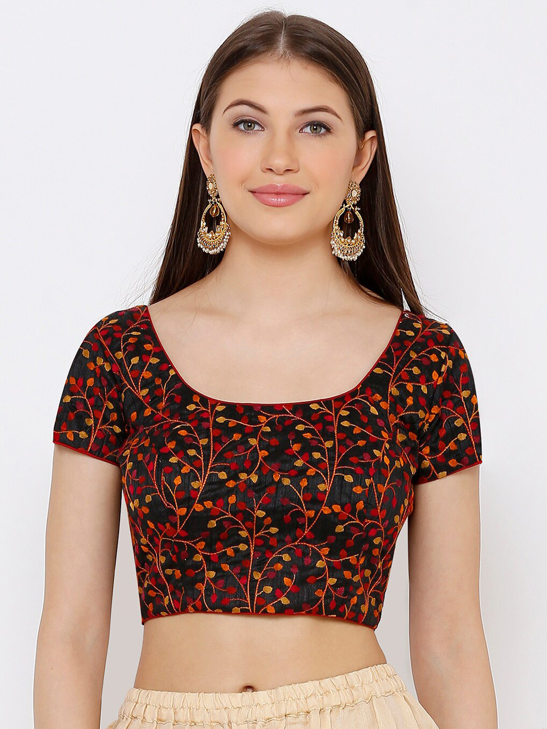 

SALWAR STUDIO Women Black & Red Embroidered Readymade Saree Blouse