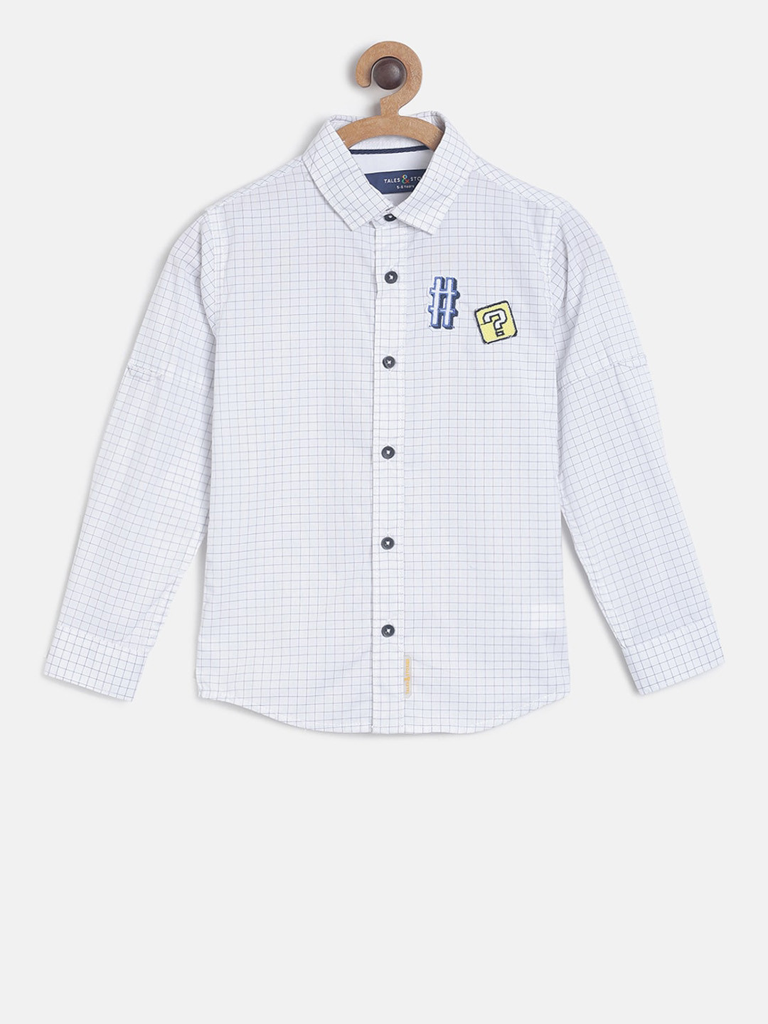 

TALES & STORIES Infant Boys White & Blue Slim Fit Checked Casual Shirt