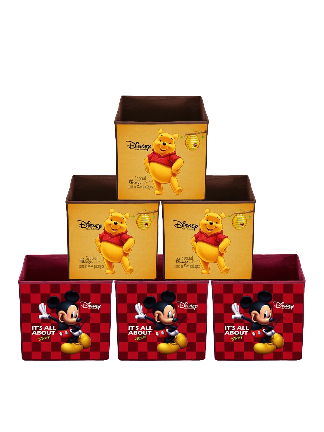 

Kuber Industries Set Of 6 Maroon & Yellow Printed Multi-Utility Foldable Sustainable Storage Boxes