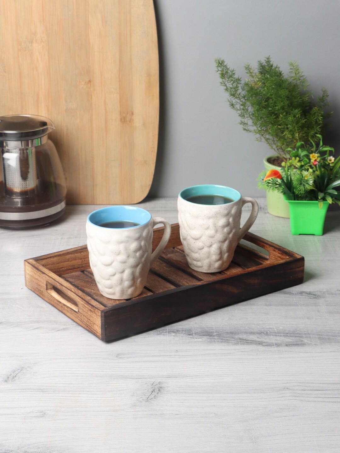 

CDI 7 Pieces White Printed Ceramic Cups Set With Tray