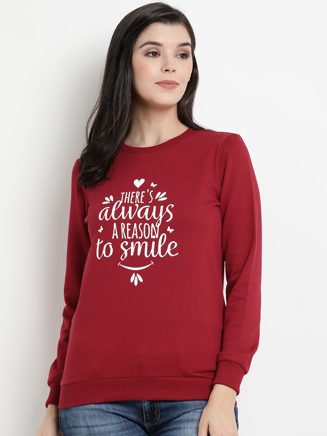 

The Vanca Women Maroon & White Printed Sweatshirt