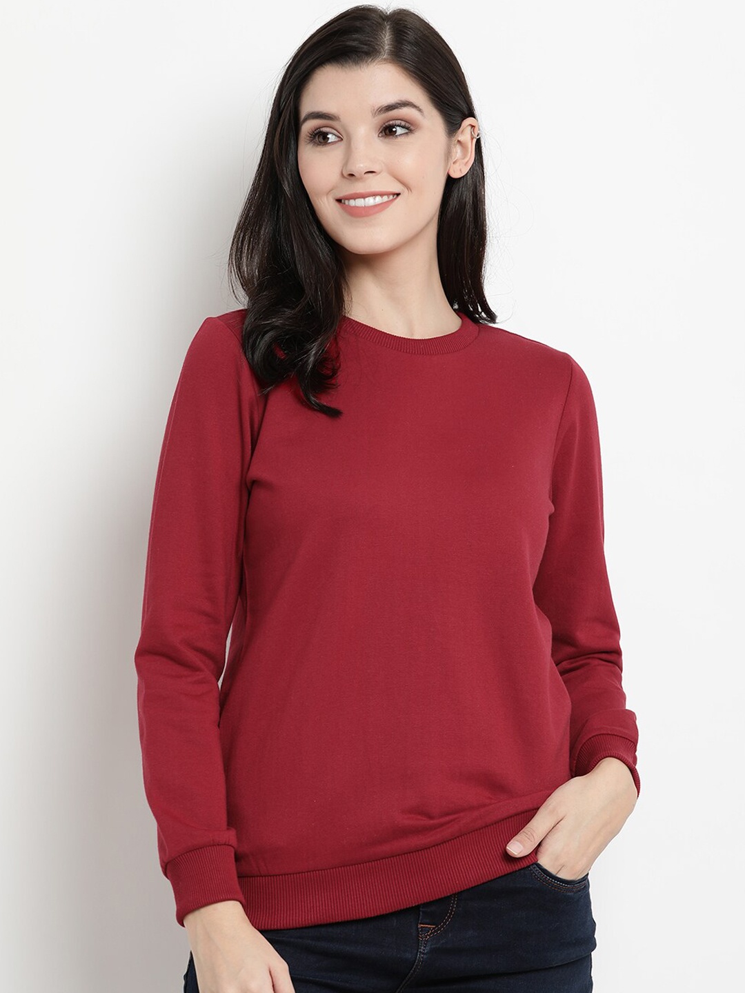 

The Vanca Women Maroon Solid Sweatshirt