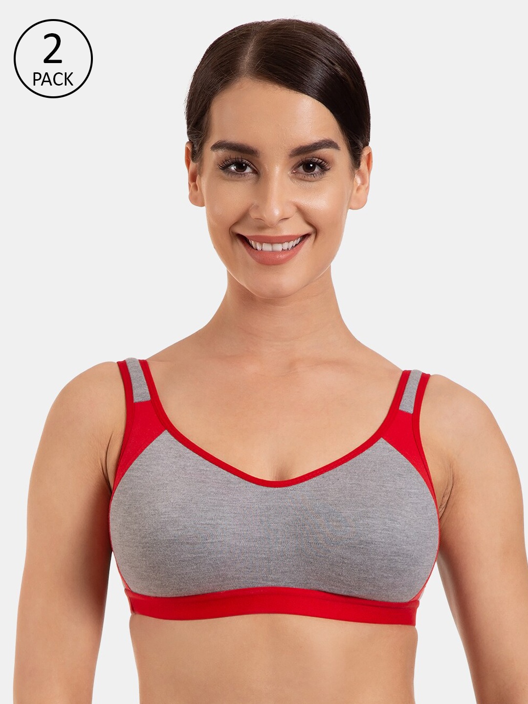 

Tweens Pack of 2 Solid Non-Wired Non Padded Sports Bra TW-281, Red