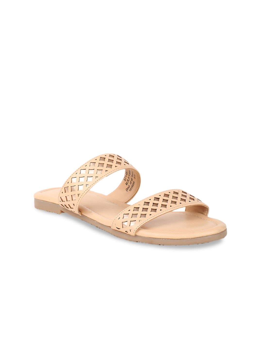 

Footin Women Beige Textured PU Open Toe Flats