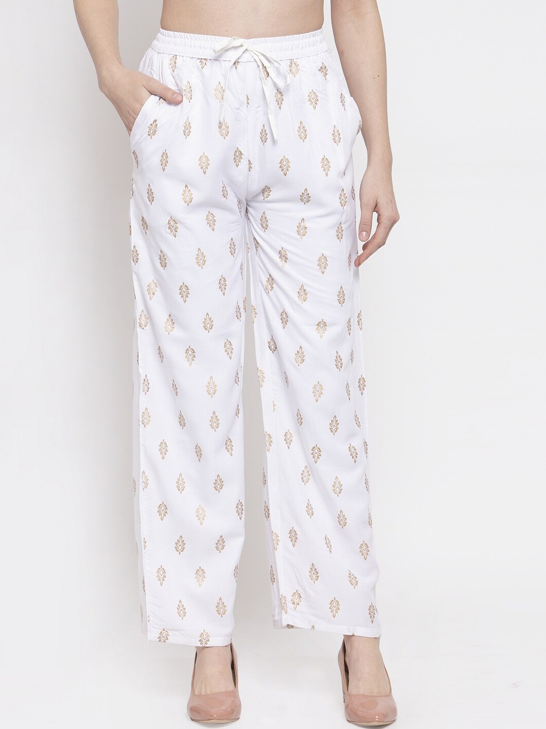 

Miaz Lifestyle Women White Printed Straight Palazzos