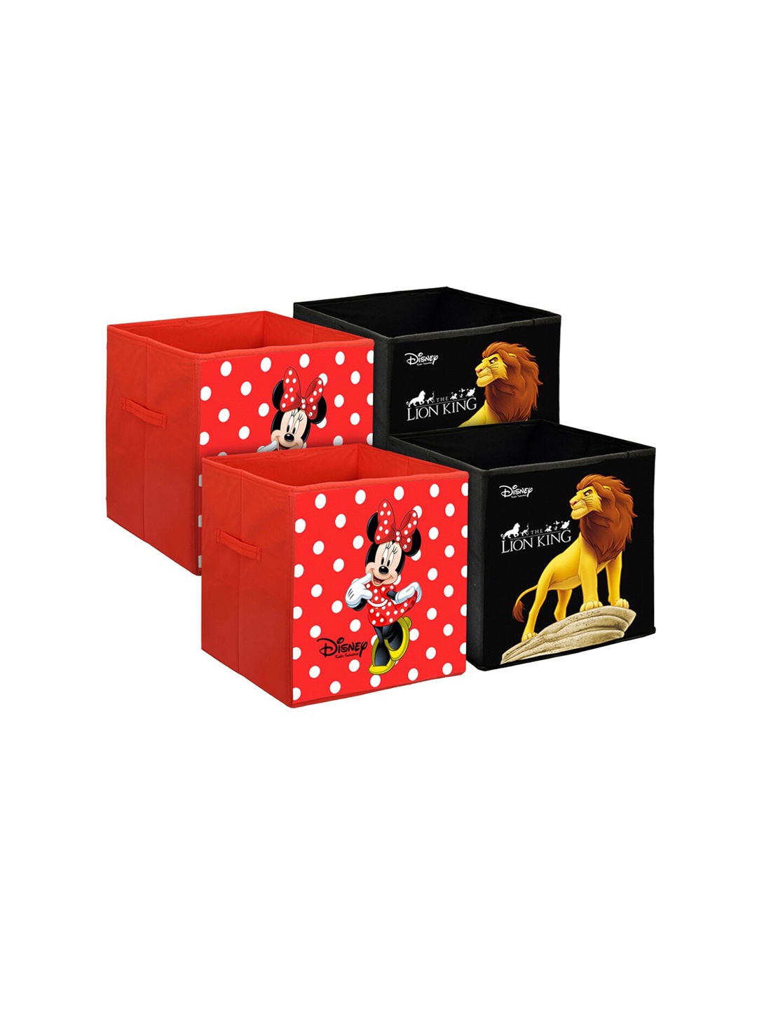 

Kuber Industries Set Of 4 Disney Minnie & Lion King Printed Foldable Storage Boxes, Black