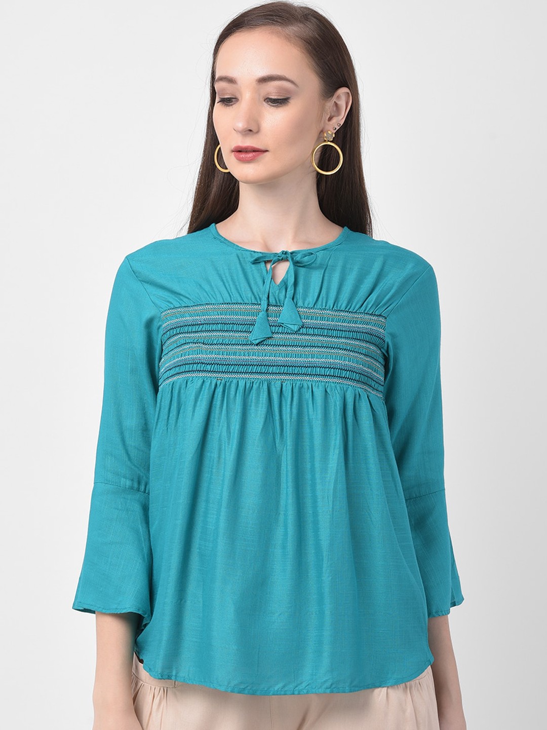 

GRACIT Women Turquoise Blue Solid A-Line Top