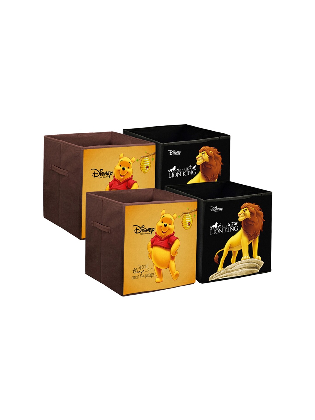 

Kuber Industries Set Of 4 Disney Winnie-The-Pooh & Lion King Printed Non-Woven Foldable Sustainable Storage Boxes, Black