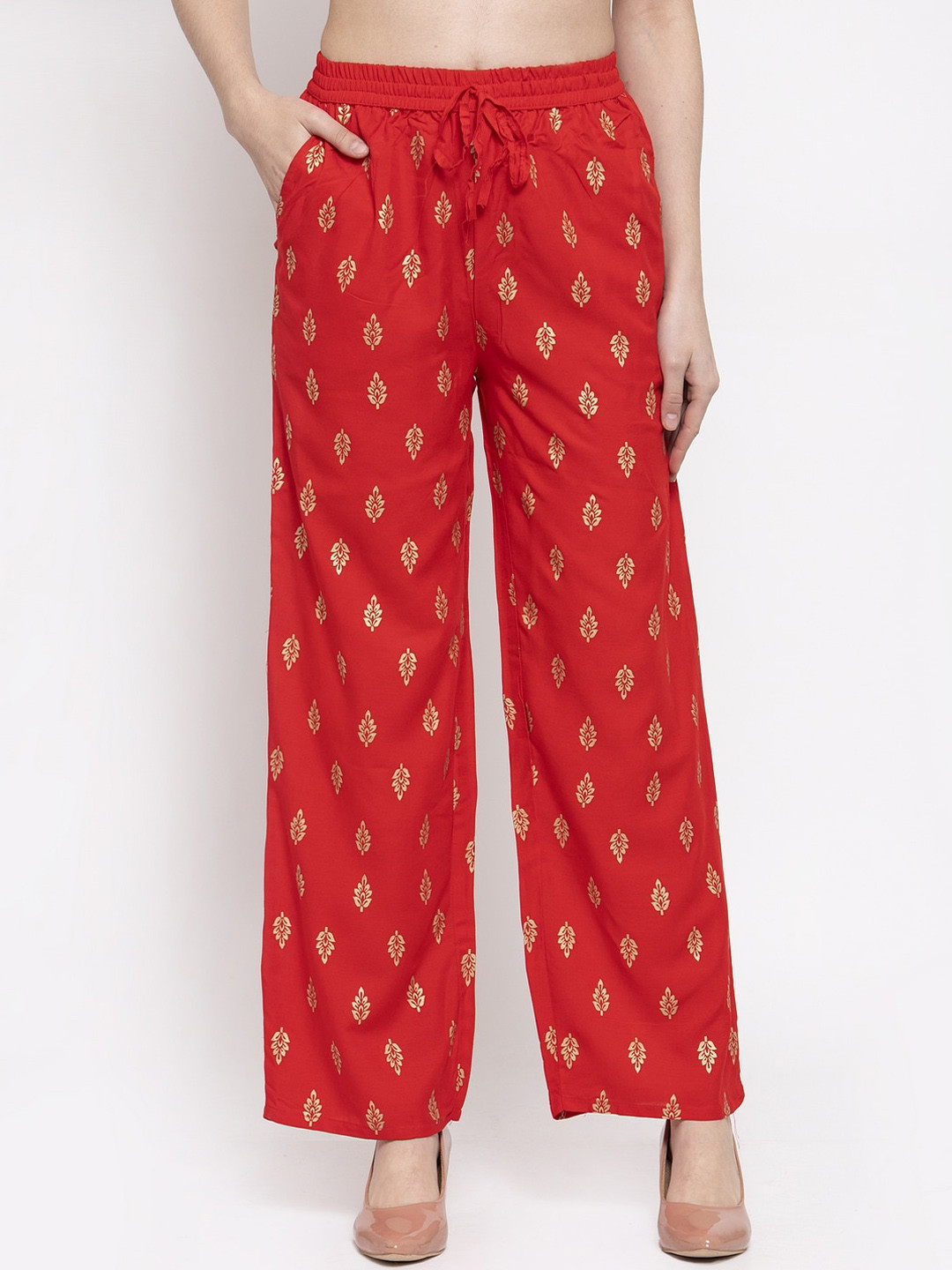 

Miaz Lifestyle Women Red Printed Straight Palazzos