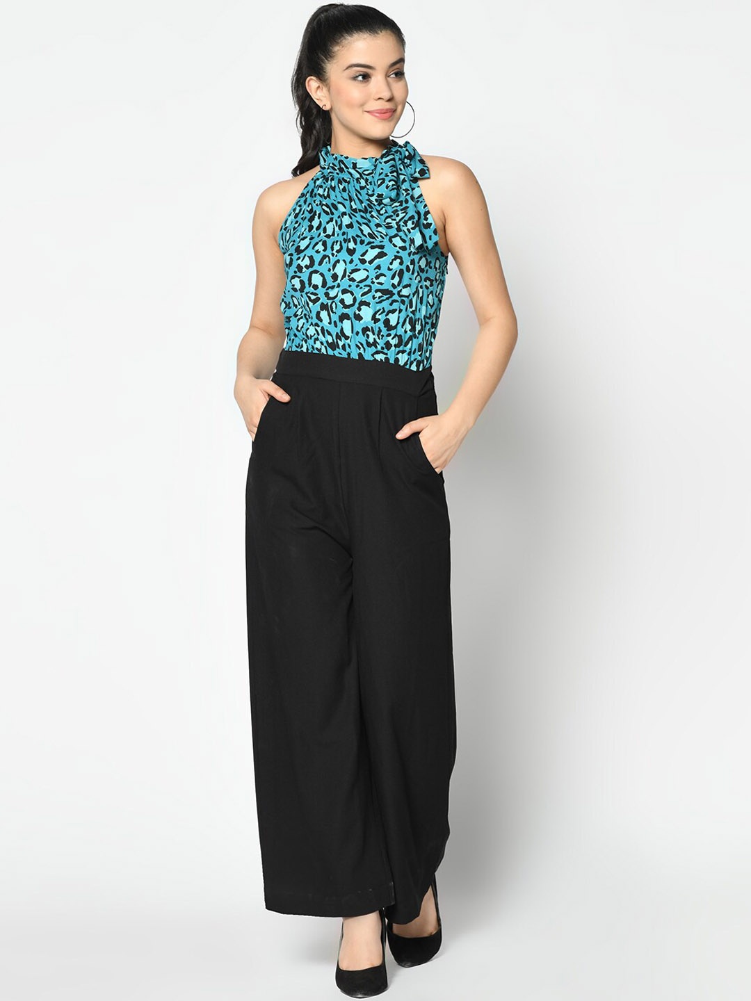 

SQew Women Blue & Black Printed Basic Jumpsuit
