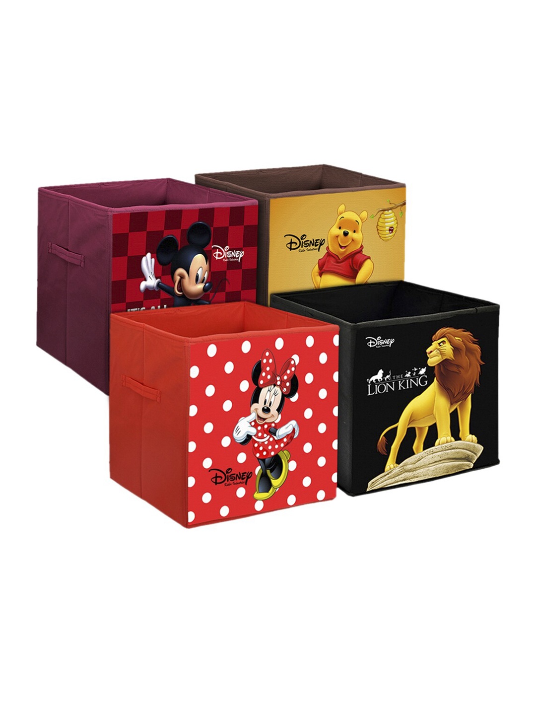 

Kuber Industries Set Of 4 Disney Printed Foldable Large Size Multi-Utility Sustainable Storage Cubes With Handle, Red