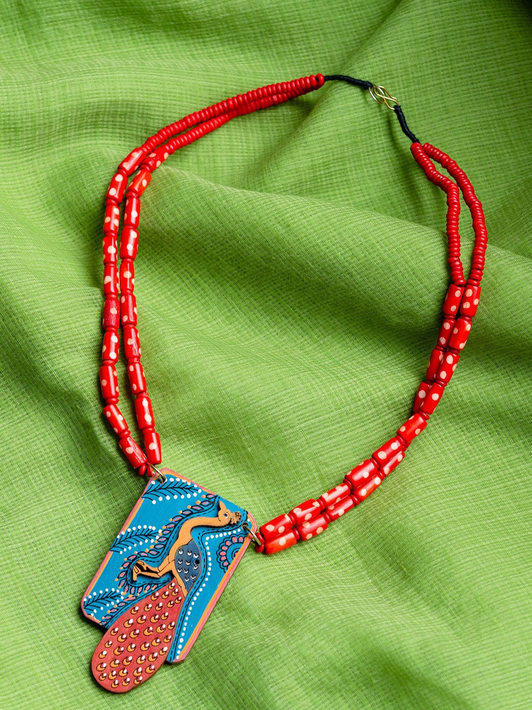

ExclusiveLane Tribal Peacock Hand-Painted Bohemian Necklace, Turquoise blue