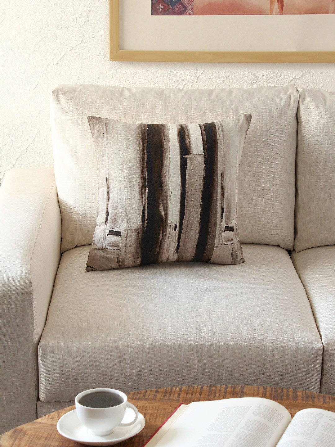 

House This Grey & Brown Single Abstract Square Cushion Cover