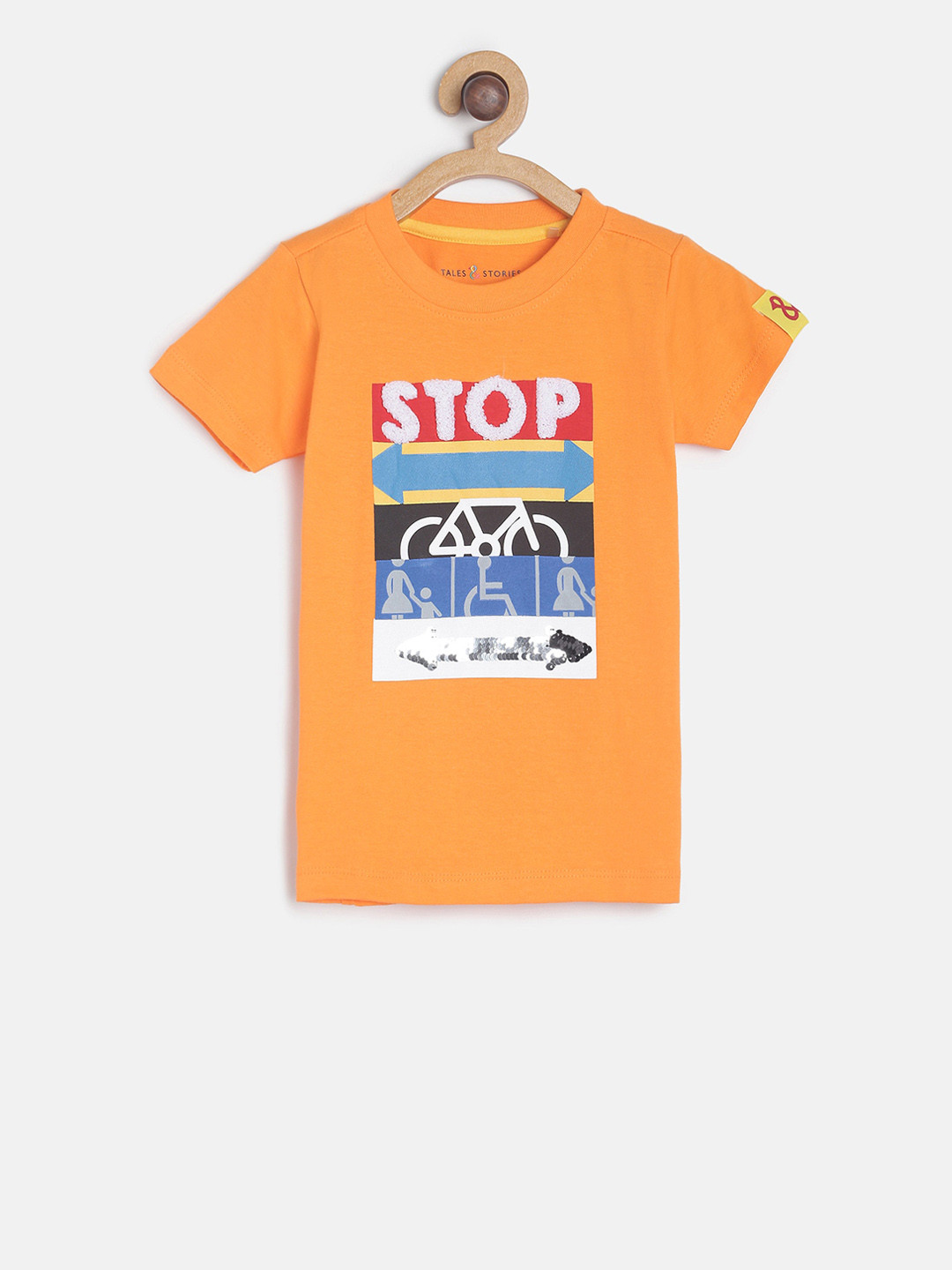 

TALES & STORIES Boys Orange & Blue Printed Round Neck T-shirt