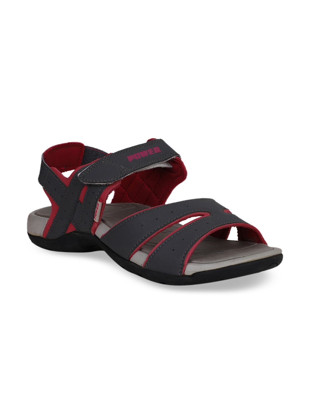 

Power Women Grey & Red Solid Sports Sandals