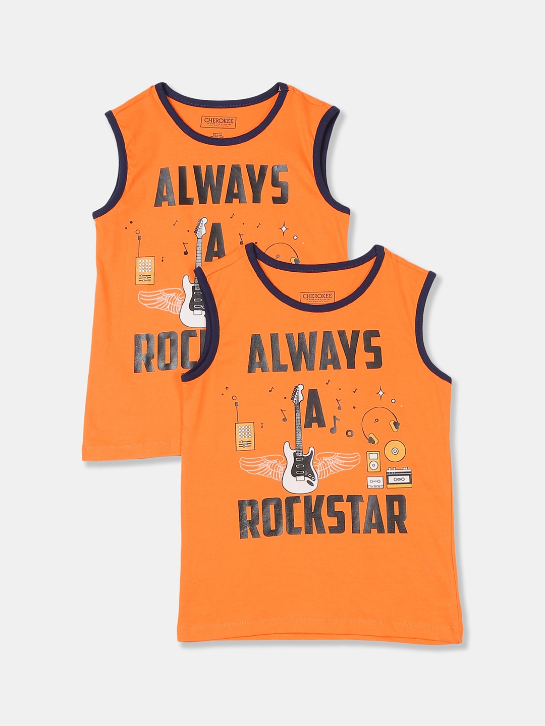 

Cherokee Boys Pack of 2 Orange Printed Round Neck Pure Cotton T-shirts