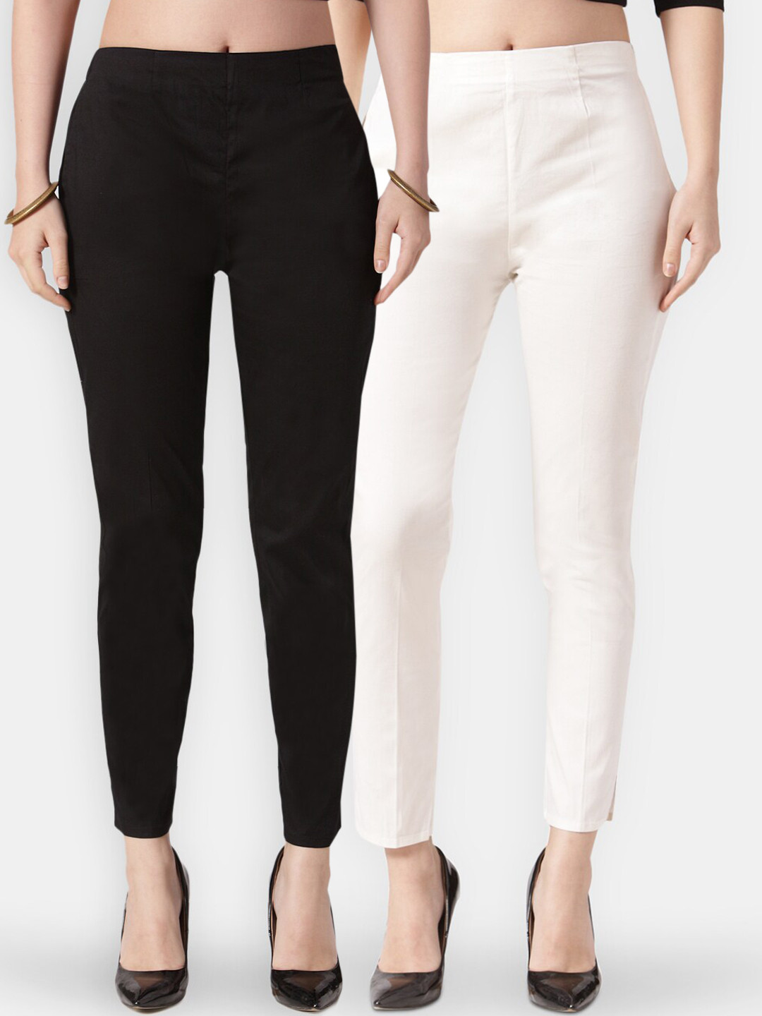 

Jompers Women Pack Of 2 Smart Slim Fit Solid Regular Trousers, White