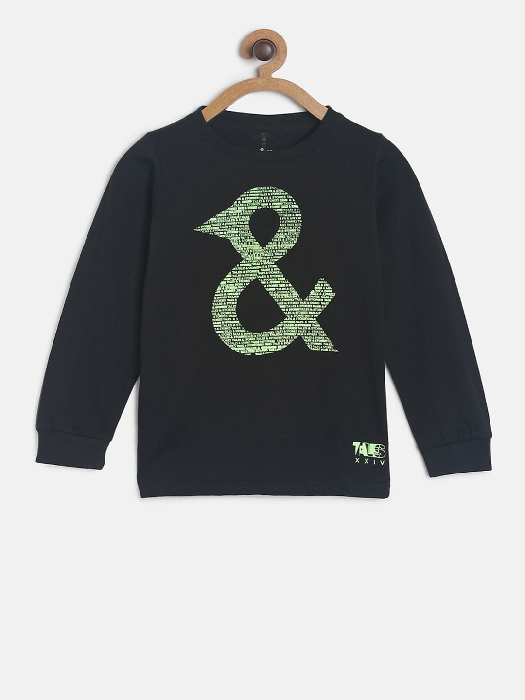 

TALES & STORIES Boys Black Printed Round Neck T-shirt