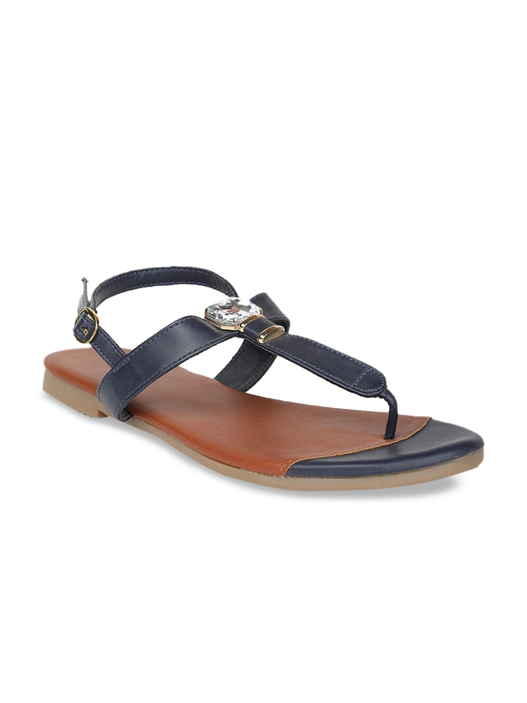 

Footin Women Blue Embellished PU T-Strap Flats