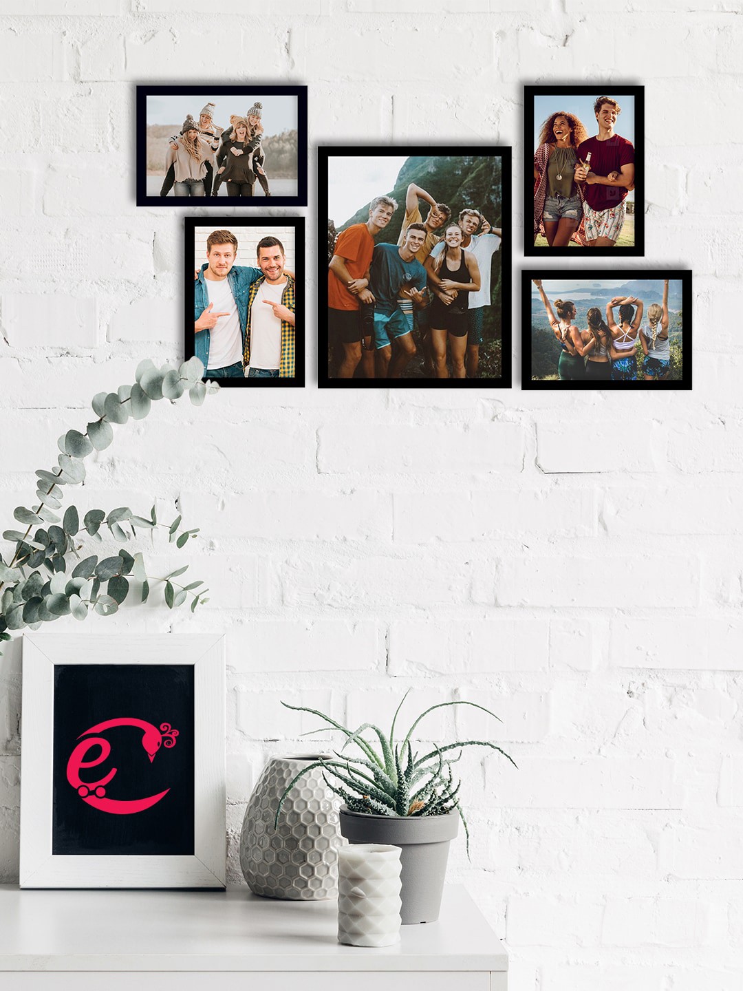 

eCraftIndia Set Of 5 Black Solid Memory Wall Collage Photo Frames