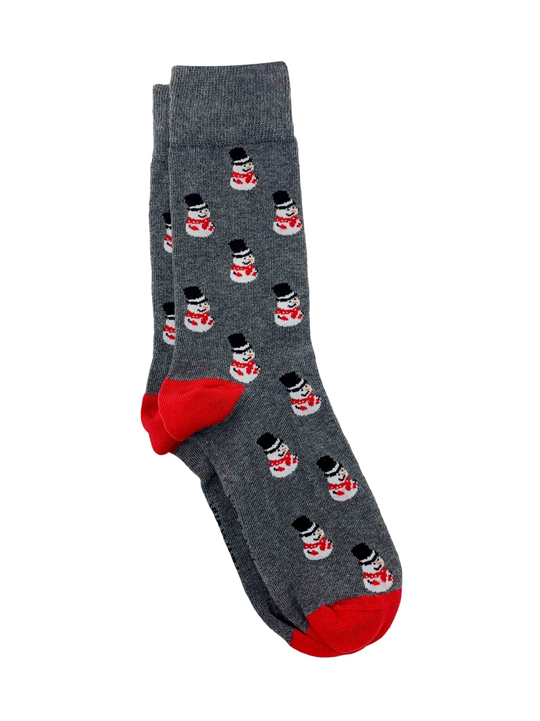 

Mint & Oak Men Grey & Red Patterned Frosty Fun Calf-Length Socks