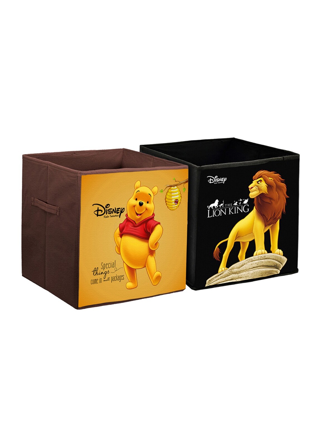 

Kuber Industries Set Of 2 Disney Winnie-The-Pooh & Lion King Printed Non-Woven Foldable Sustainable Storage Boxes, Black