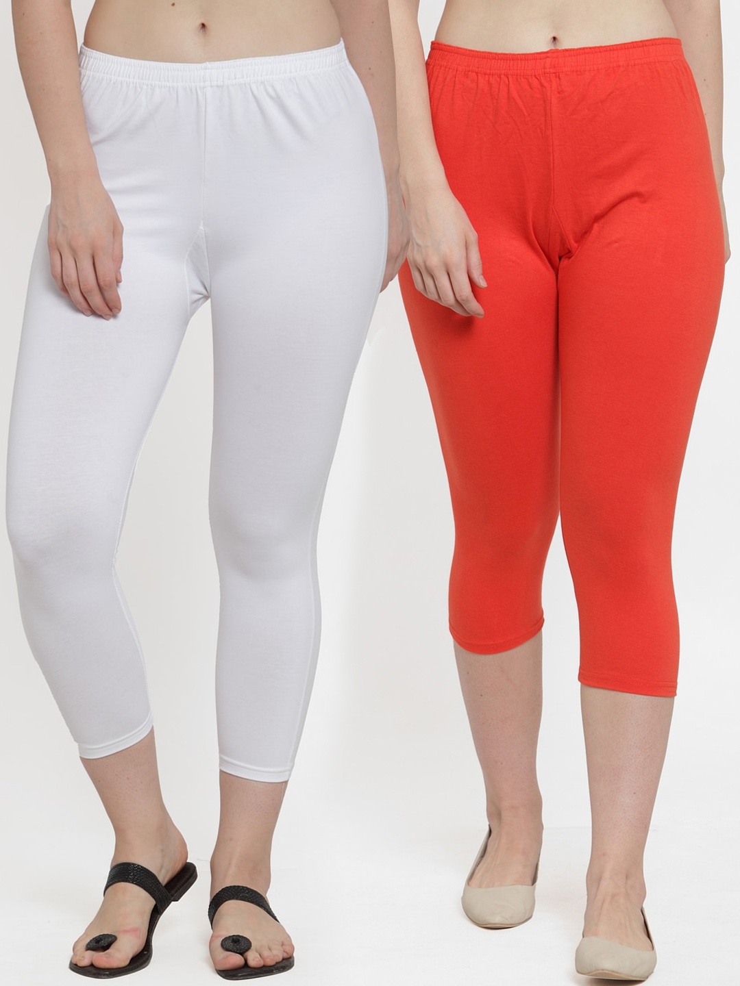 

GRACIT Women Pack Of 2 Solid Three-Fourth Length Leggings, White
