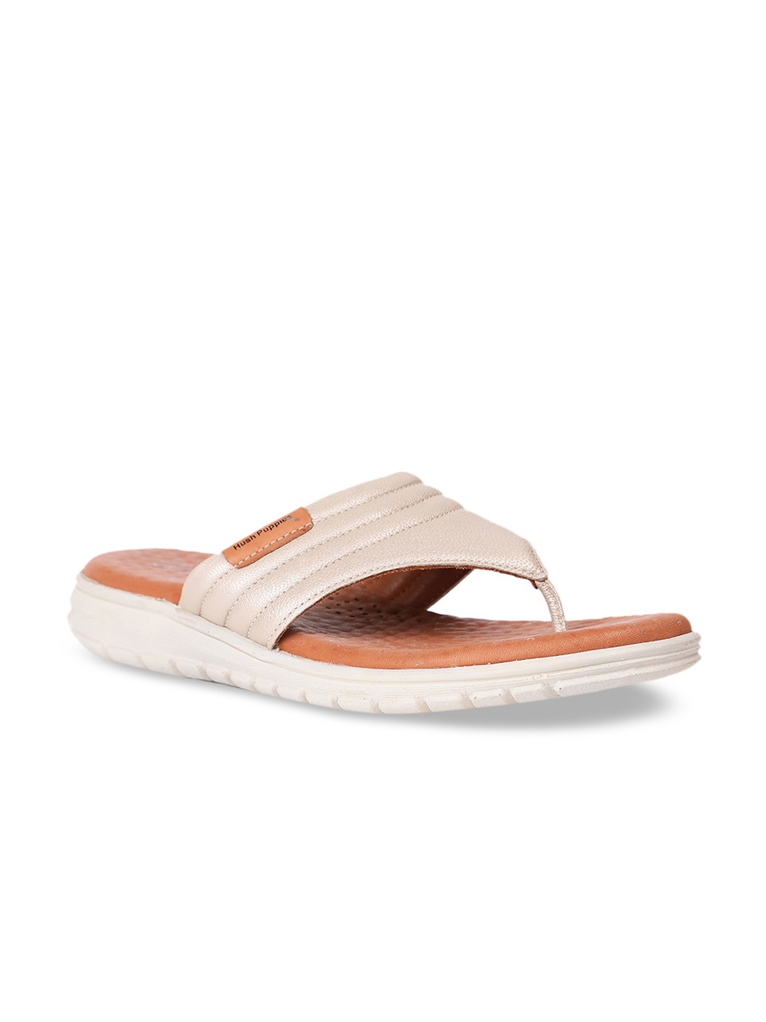 

Hush Puppies Women Beige Solid Leather Open Toe Flats