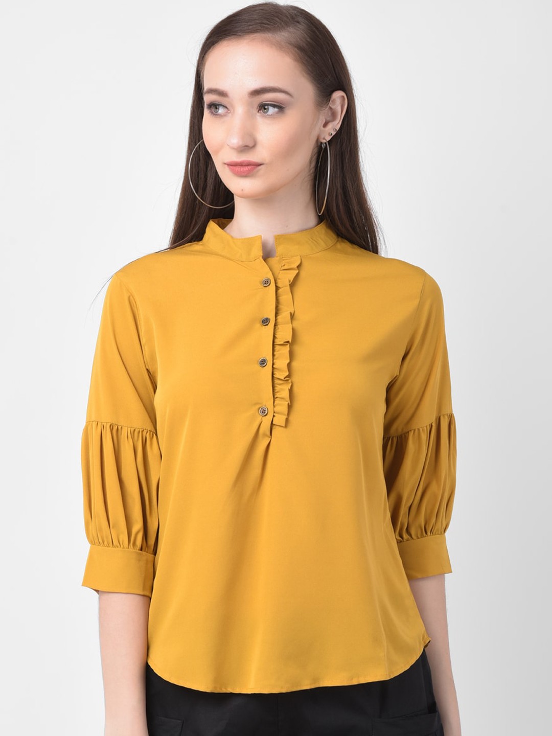 

GRACIT Women Yellow Solid Shirt Style Top
