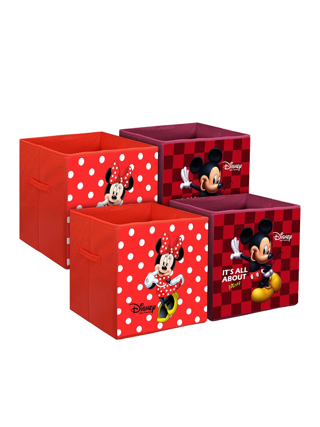 

Kuber Industries Set Of 4 Disney Printed Foldable Large Size Multi-Utility Storage Cubes With Handle, Red