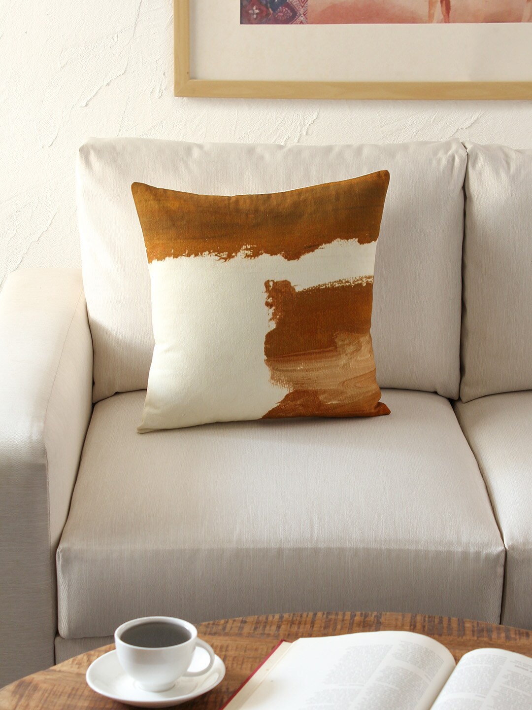 

House This Beige & Off-White Single Abstract Square Cushion Covers