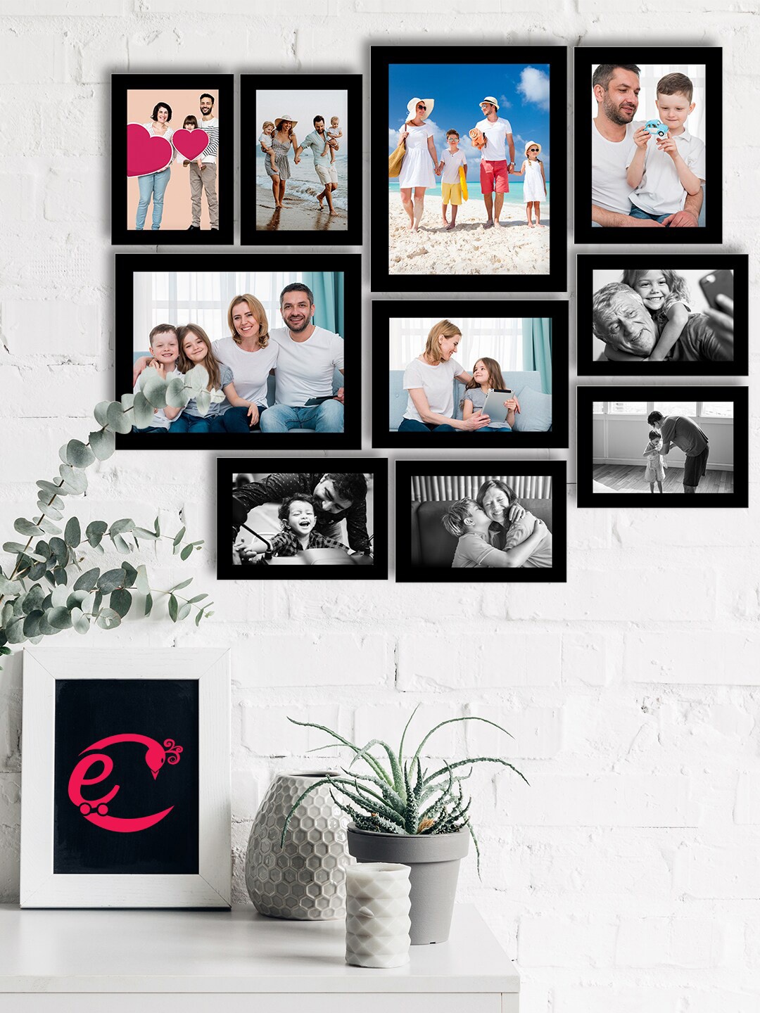 eCraftIndia Set Of 10 Black Solid Memory Wall Collage Photo Frames