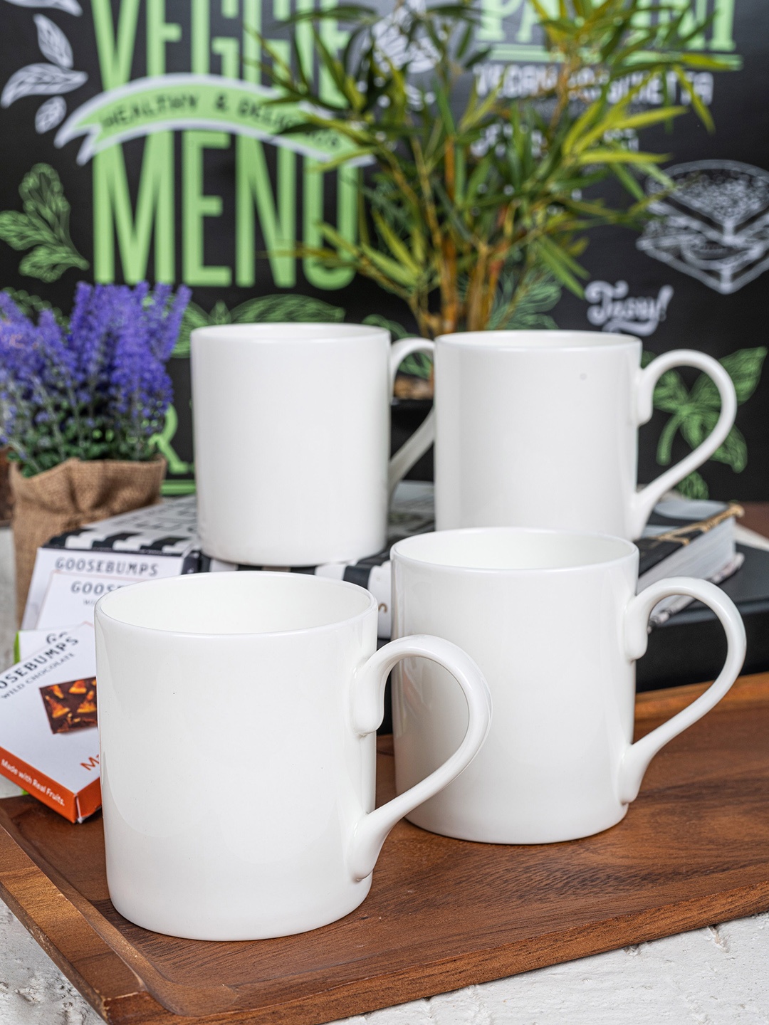 

GOODHOMES Set of 4 White Solid Bone China Tea & Coffee Mugs