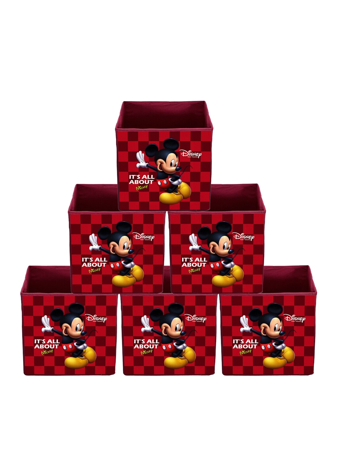 

Kuber Industries Set Of 6 Maroon & Black Disney Mickey Mouse Printed Foldable Cloth Storage Box