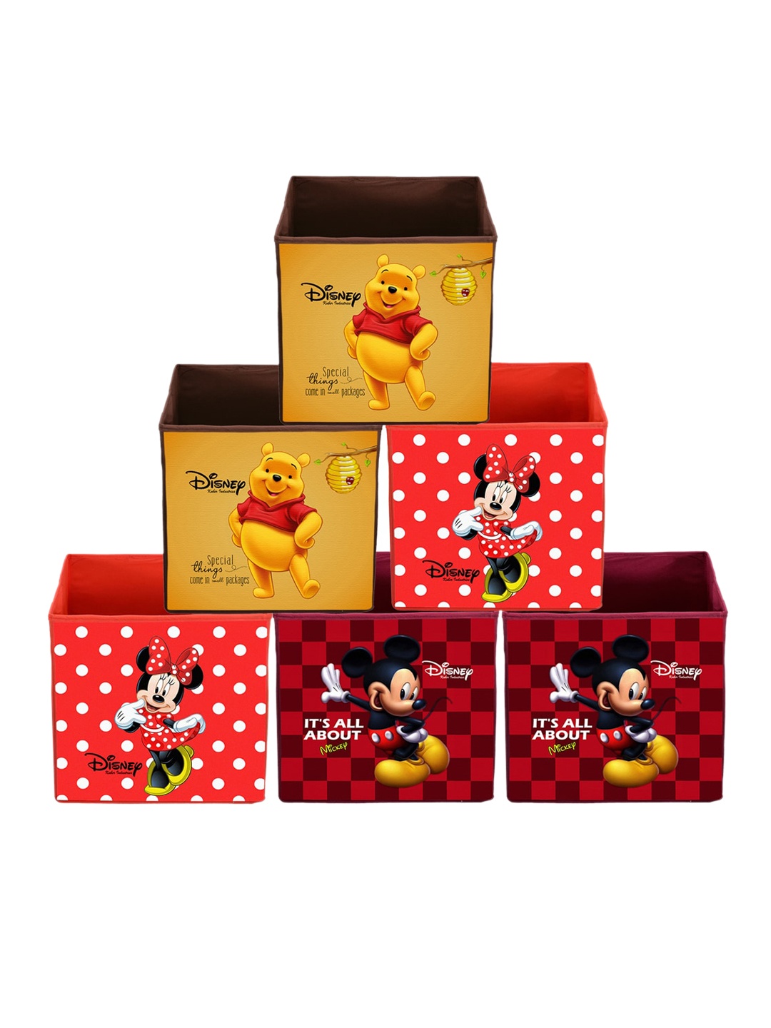 

Kuber Industries Set of 6 Disney Printed Foldable Large Storage Cubes with Handle, Red