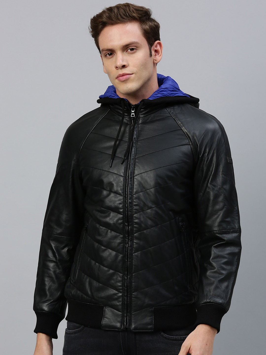 

RARE RABBIT Men Black Solid Insulator Leather Jacket