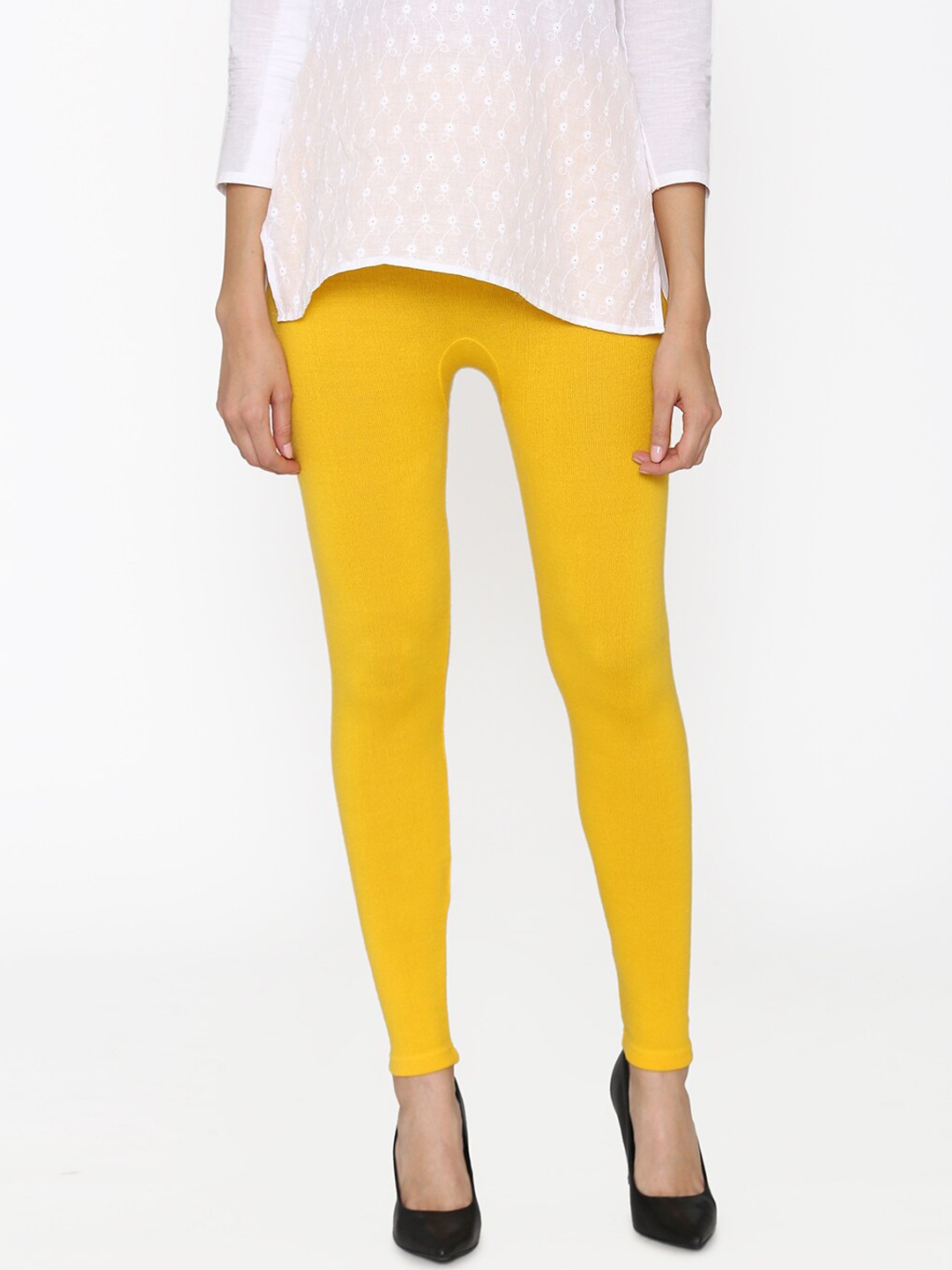 

Vami Women Yellow Solid Ankle-Length Leggings