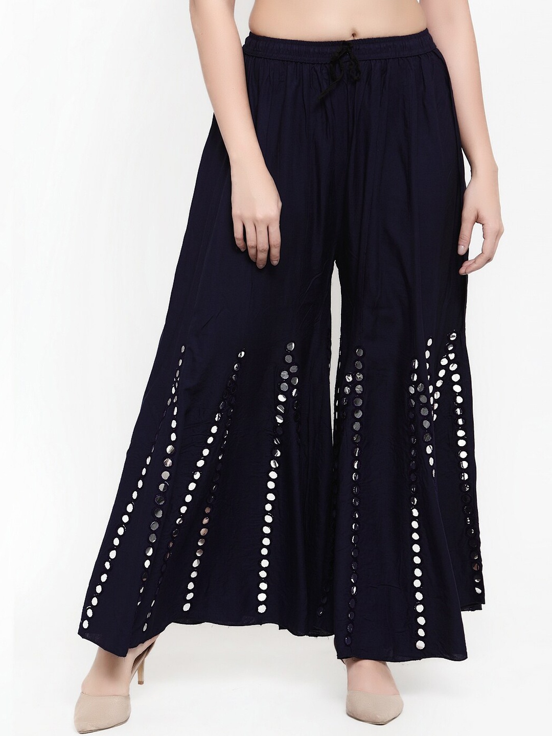 Miaz Lifestyle Women Navy Blue Self Design Flared Palazzos