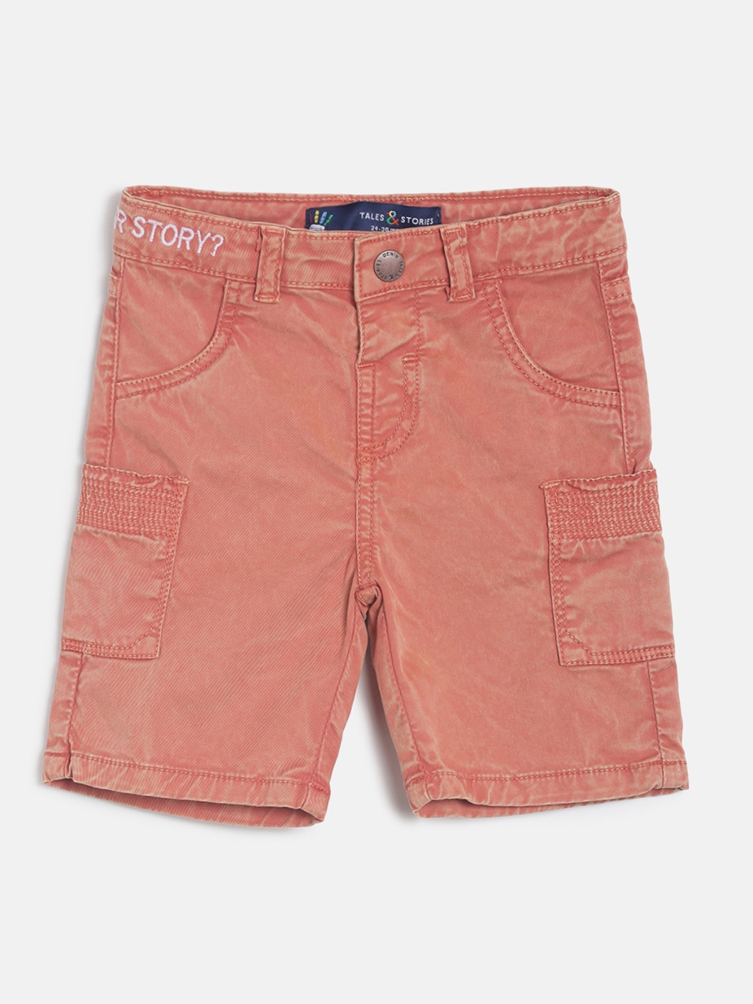 

TALES & STORIES Boys Peach-Coloured Solid Regular Fit Regular Shorts