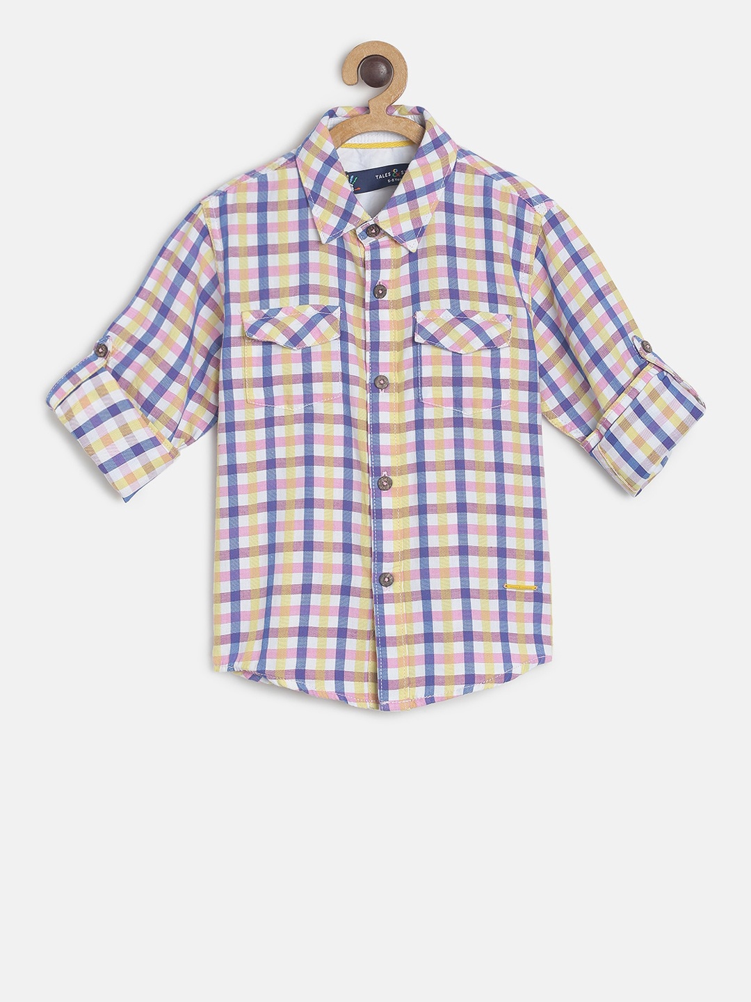 

TALES & STORIES Boys Pink & Blue Regular Fit Checked Casual Shirt
