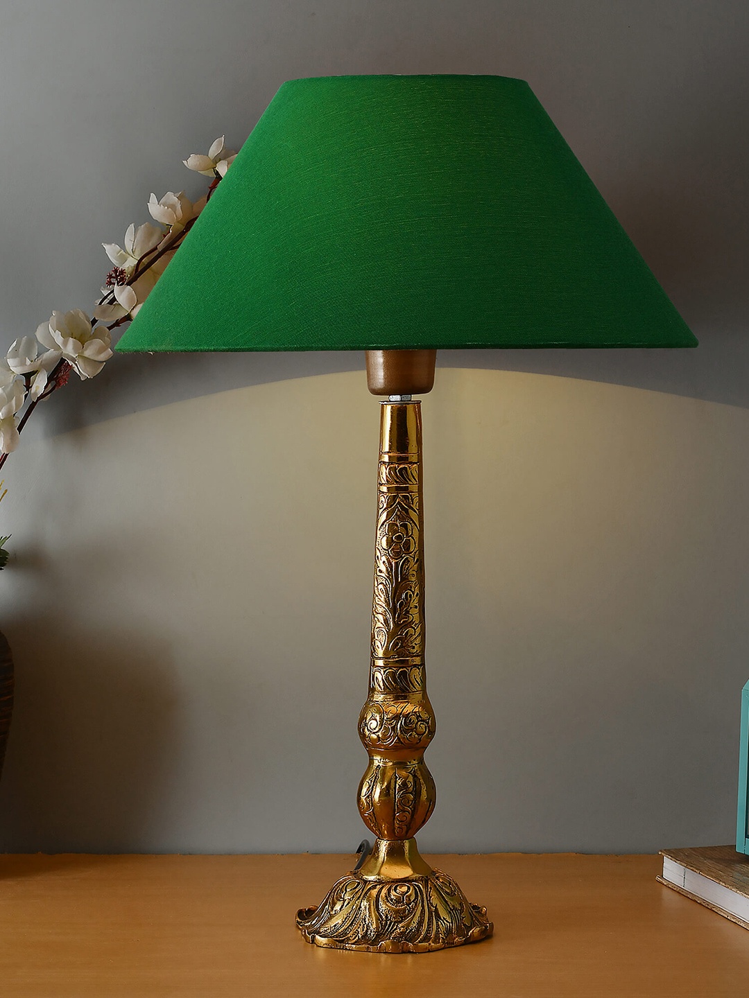 

Homesake Gold-Toned & Green Solid Contemporary Bedside Standard Table Lamp