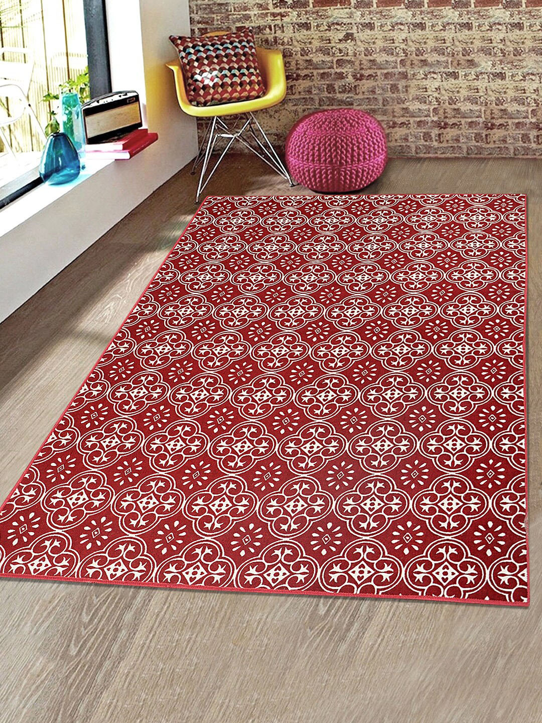 

Saral Home Red & Off-White Ethnic Motifs Jacquard Anti-Skid Carpet