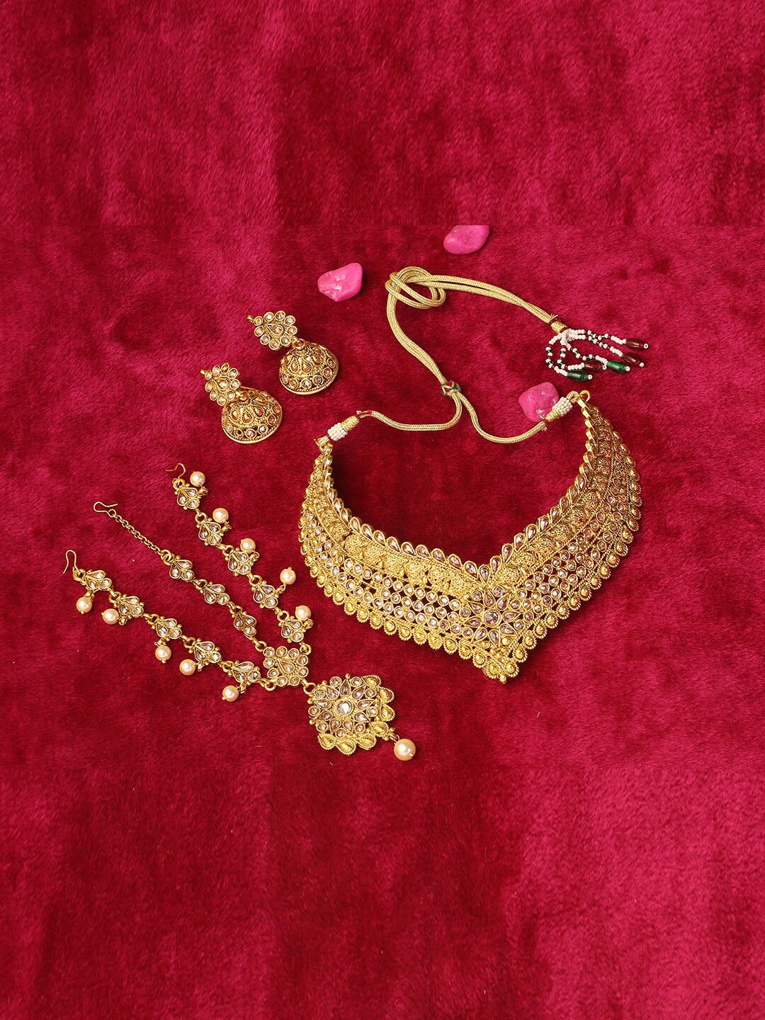 

Adwitiya Collection 24 CT Gold-Plated Choker Stone Studded Jewellery Set