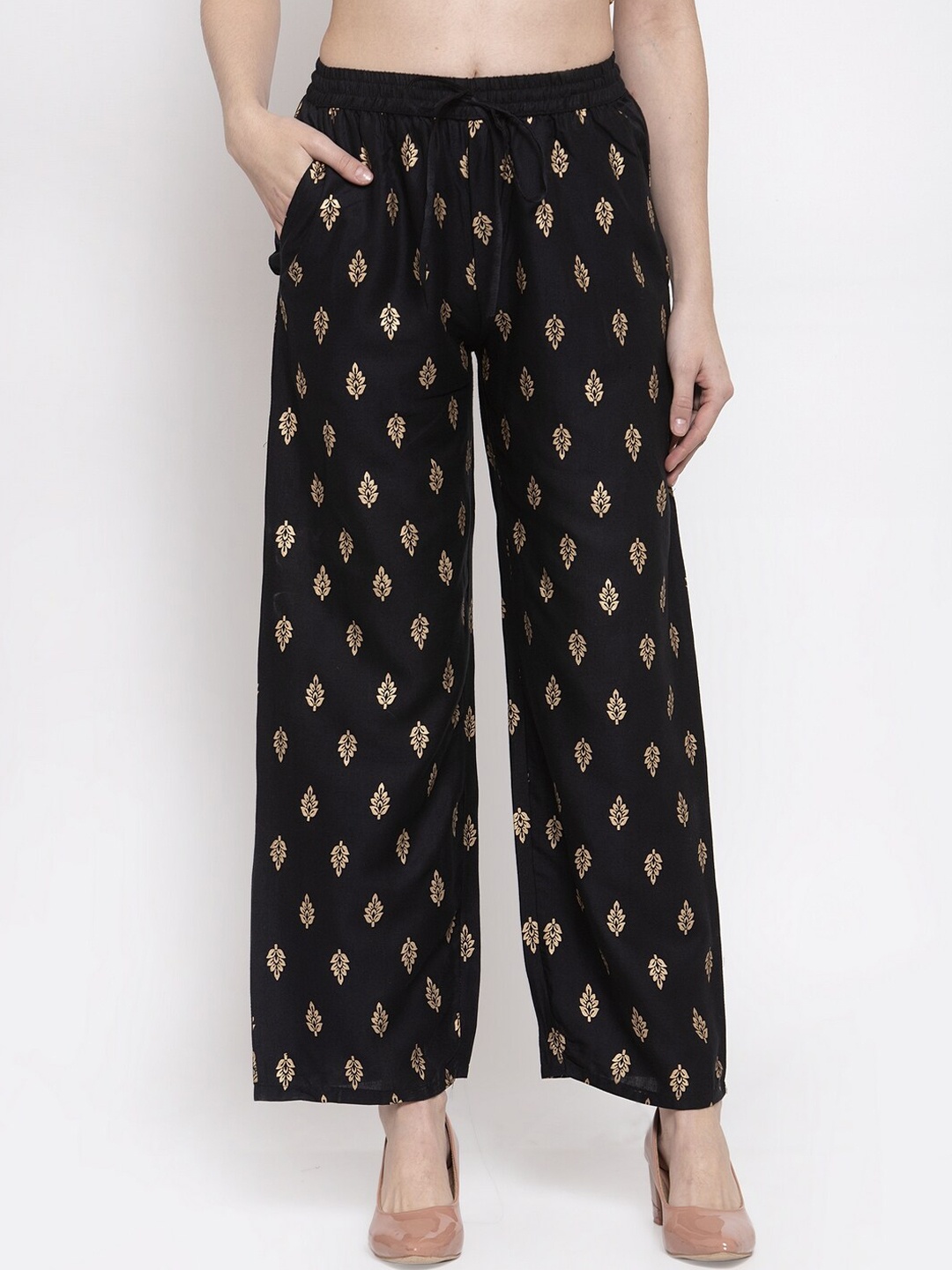 

Miaz Lifestyle Women Black Printed Straight Palazzos